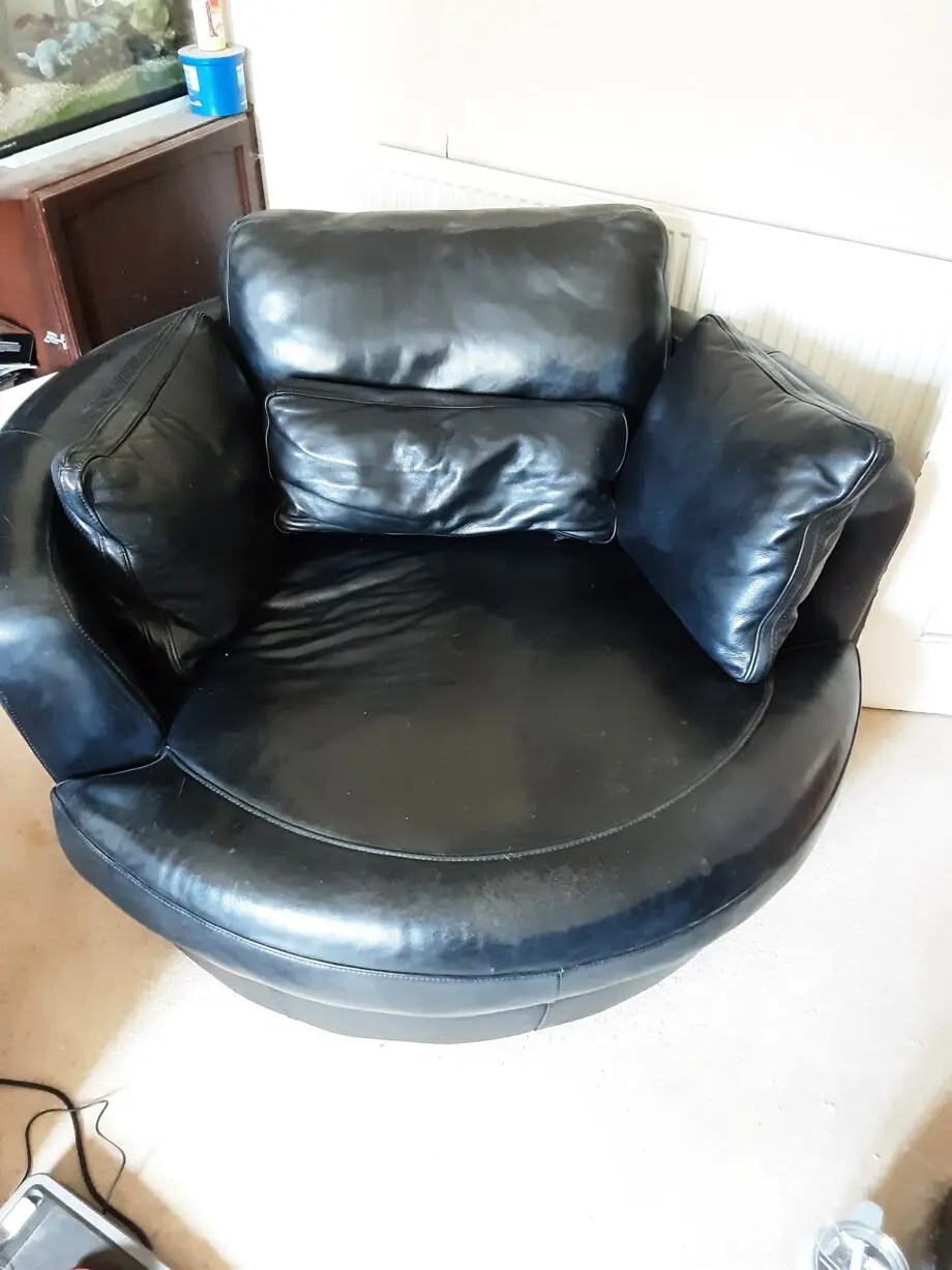 DFS Black Leather Cuddle Chair