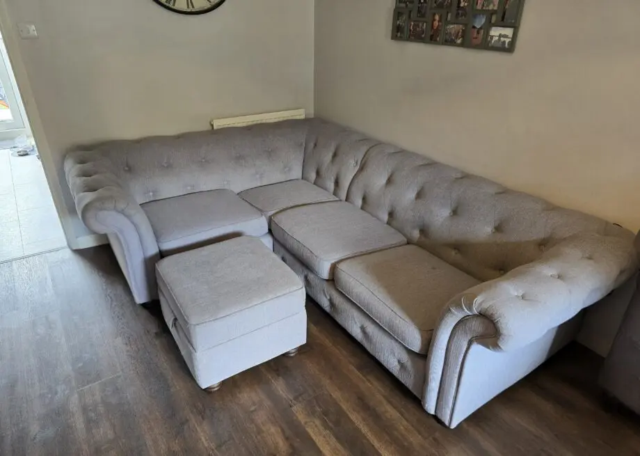 DFS Amour right hand facing corner in ash grey with matching footstool