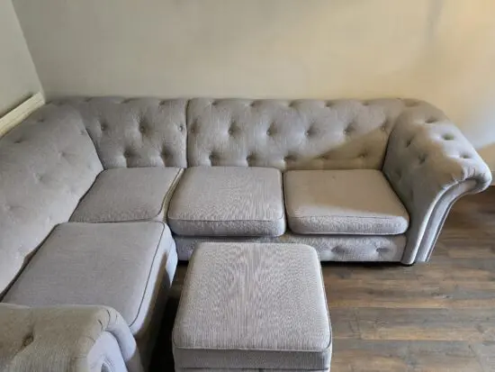 DFS Amour right hand facing corner in ash grey with matching footstool