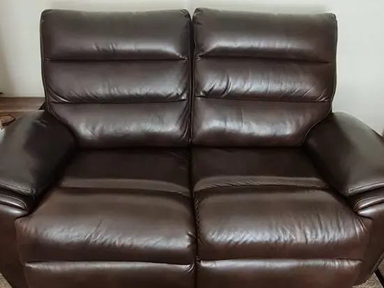 Lazyboy 2 seater electric recliner and & 2 Seater Static Brown leather sofas and footstool