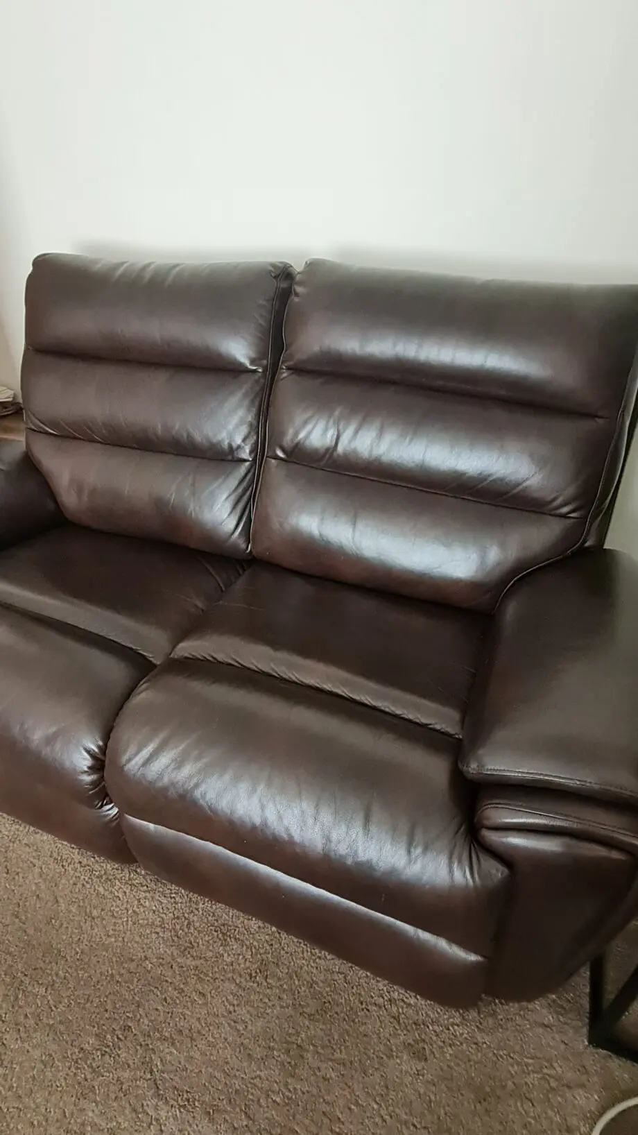 Lazyboy 2 seater electric recliner and & 2 Seater Static Brown leather sofas and footstool