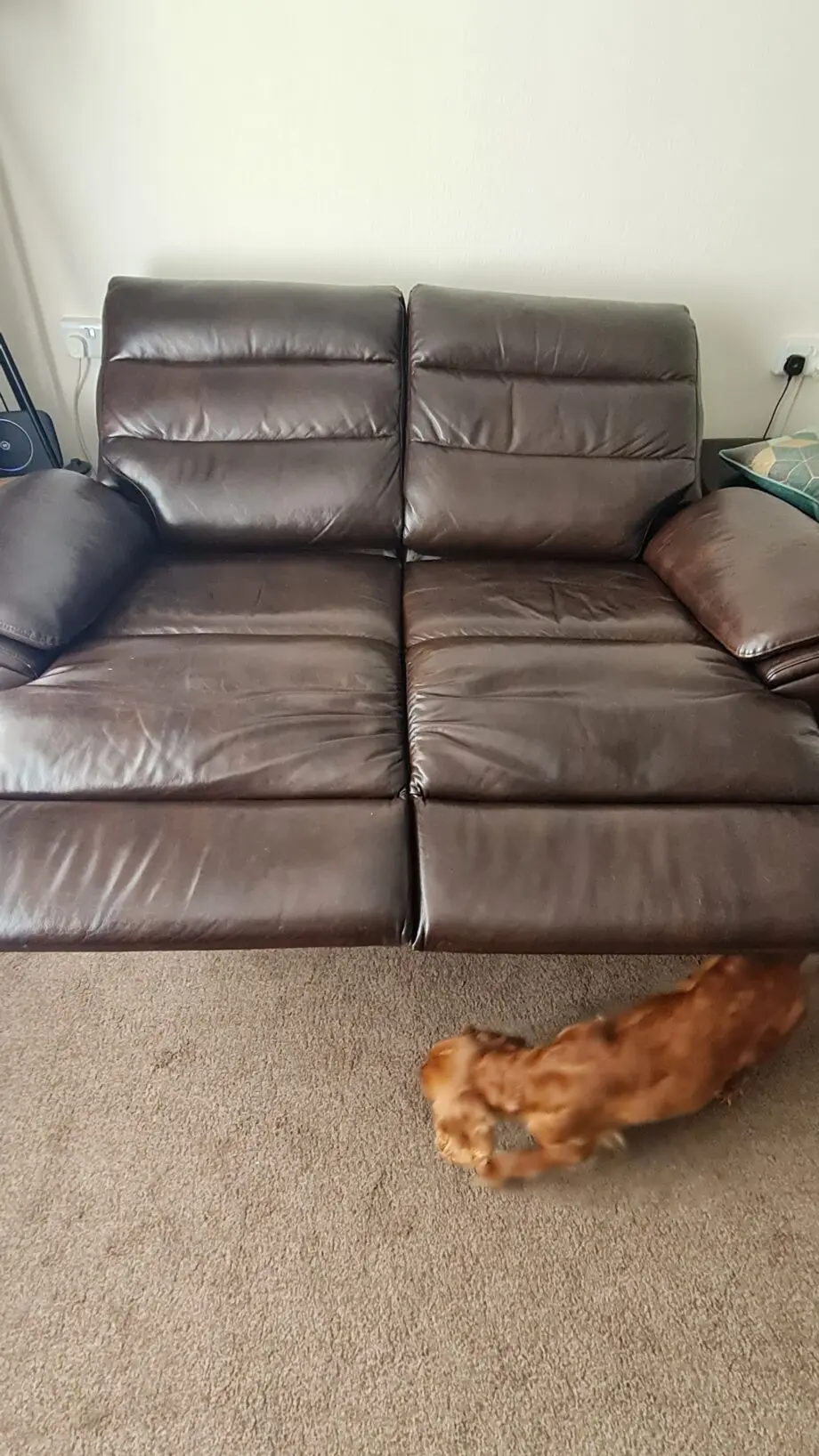 Lazyboy 2 seater electric recliner and & 2 Seater Static Brown leather sofas and footstool
