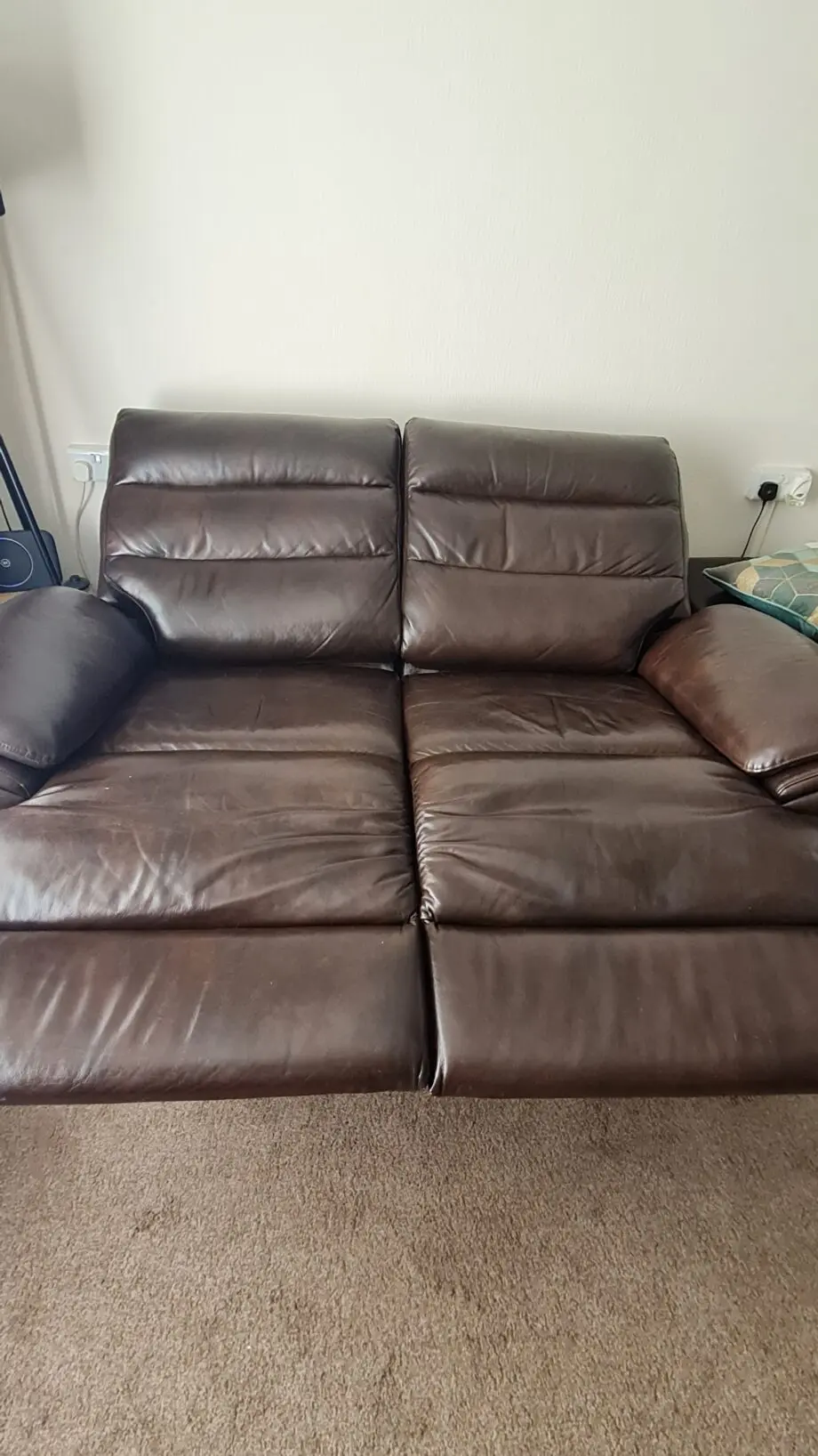 Lazyboy 2 seater electric recliner and & 2 Seater Static Brown leather sofas and footstool
