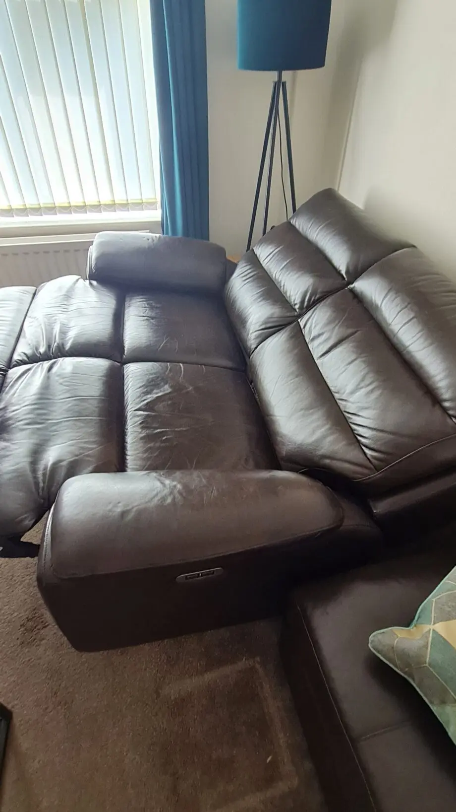 Lazyboy 2 seater electric recliner and & 2 Seater Static Brown leather sofas and footstool