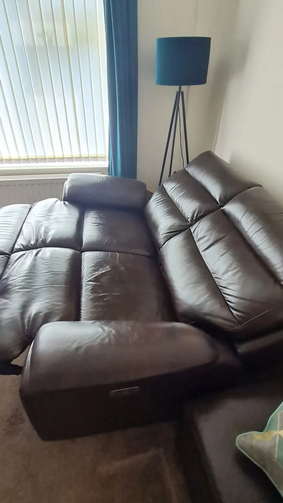 Lazyboy 2 seater electric recliner and & 2 Seater Static Brown leather sofas and footstool