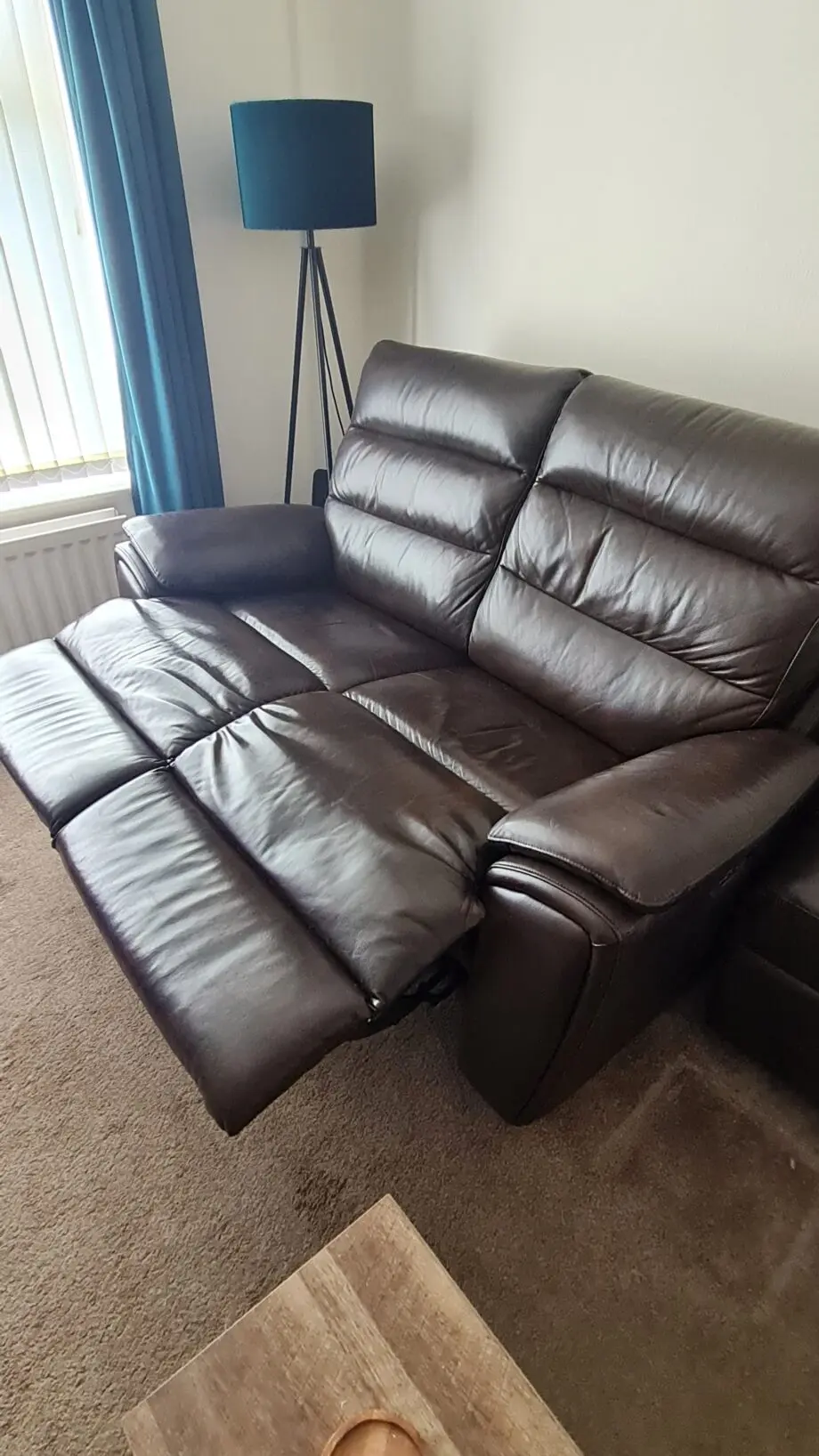 Lazyboy 2 seater electric recliner and & 2 Seater Static Brown leather sofas and footstool