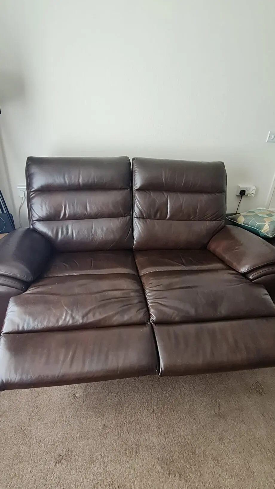 Lazyboy 2 seater electric recliner and & 2 Seater Static Brown leather sofas and footstool
