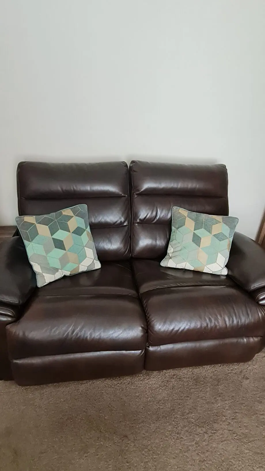 Lazyboy 2 seater electric recliner and & 2 Seater Static Brown leather sofas and footstool