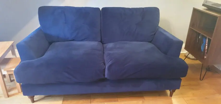 DFS Navy Velvet Joules settee from a smoke free home.