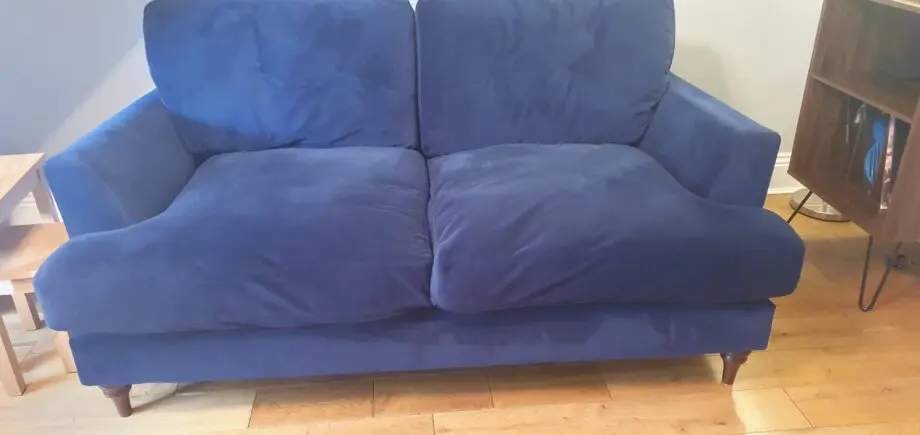 DFS Navy Velvet Joules settee from a smoke free home.