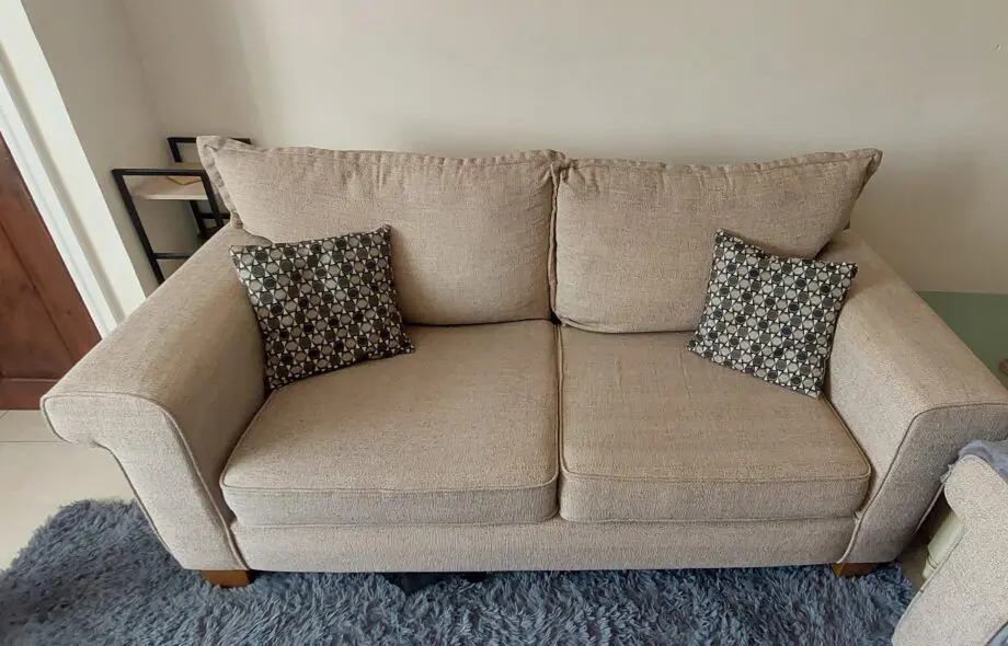 OFFERS WELCOME SCS Beige Sofa, Armchair & Footstool Set – Excellent Condition