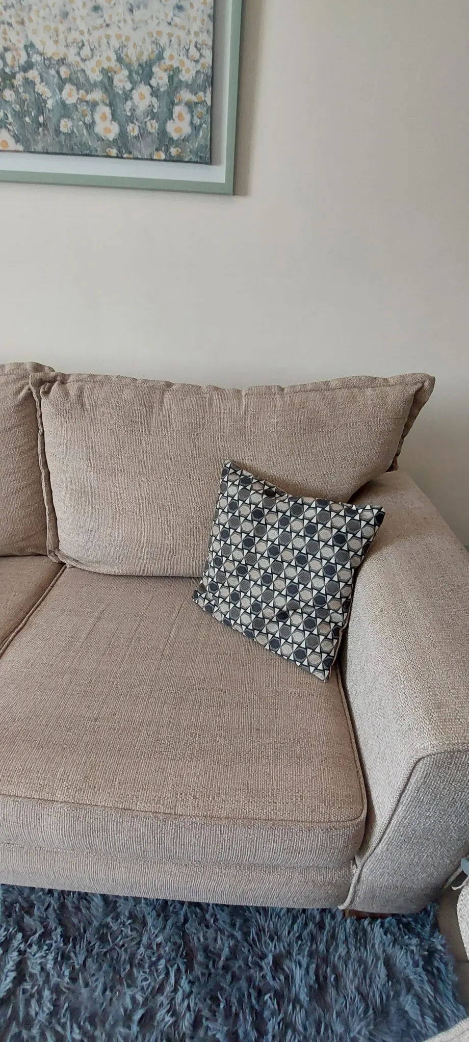 OFFERS WELCOME SCS Beige Sofa, Armchair & Footstool Set – Excellent Condition