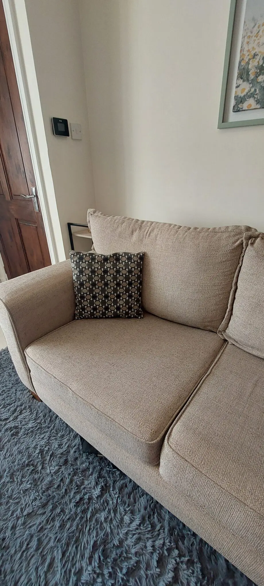 OFFERS WELCOME SCS Beige Sofa, Armchair & Footstool Set – Excellent Condition
