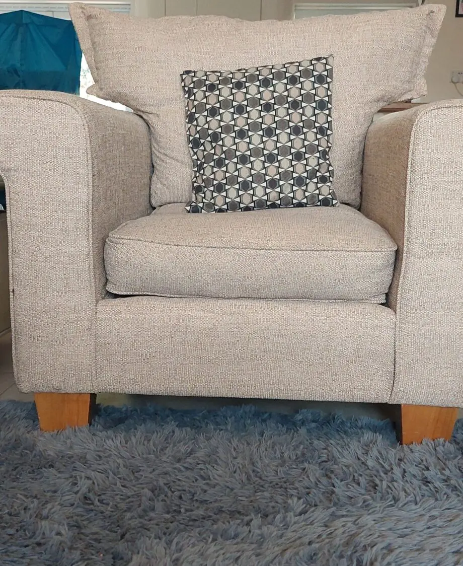 OFFERS WELCOME SCS Beige Sofa, Armchair & Footstool Set – Excellent Condition