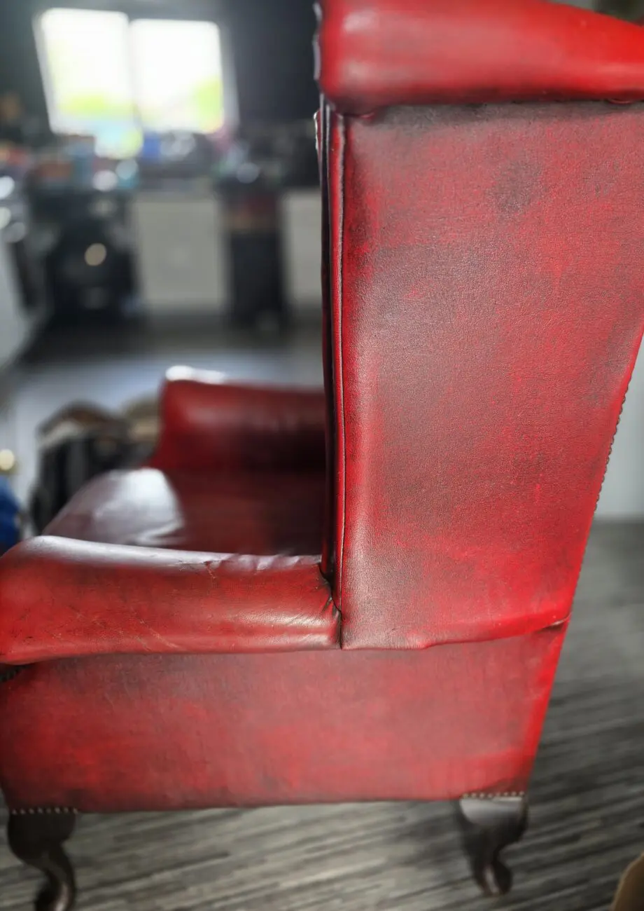 Vintage Antique Red Oxblood Chesterfield Queen Anne Wing High Back Chair 3 Seater Sofa Couch Leather