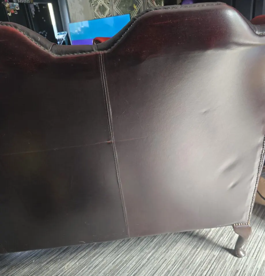Vintage Antique Red Oxblood Chesterfield Queen Anne Wing High Back Chair 3 Seater Sofa Couch Leather
