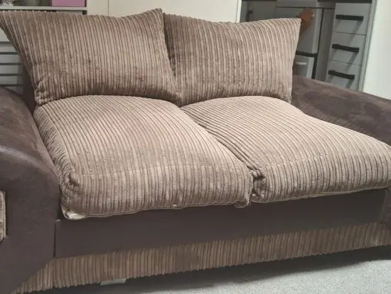 Brown & Beige Leather and Fabric 2 Seater Sofa