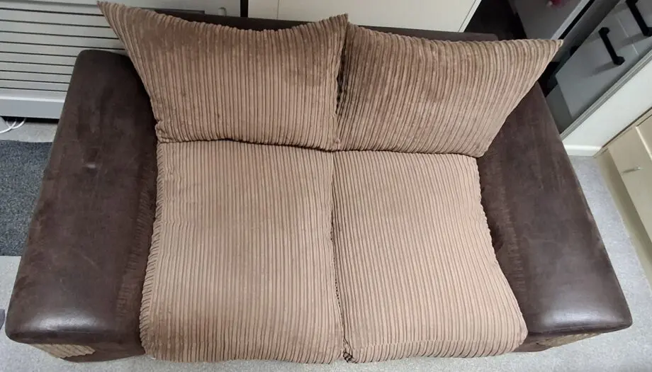 Brown & Beige Leather and Fabric 2 Seater Sofa