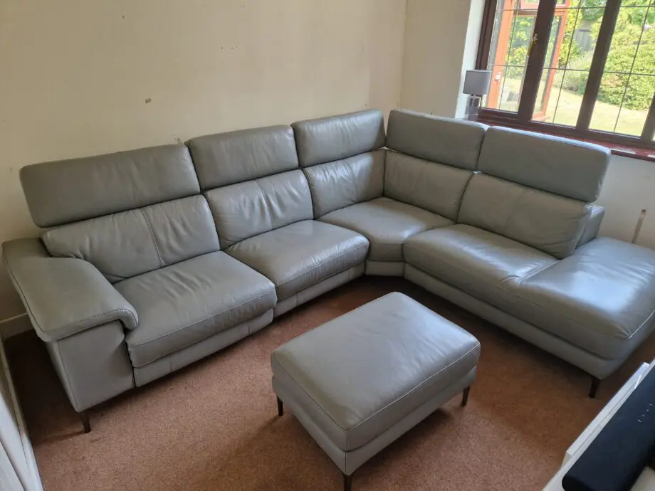 DFS Grey Leather Milano Corner Recliner Sofa & Footrest