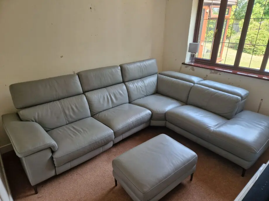 DFS Grey Leather Milano Corner Recliner Sofa & Footrest
