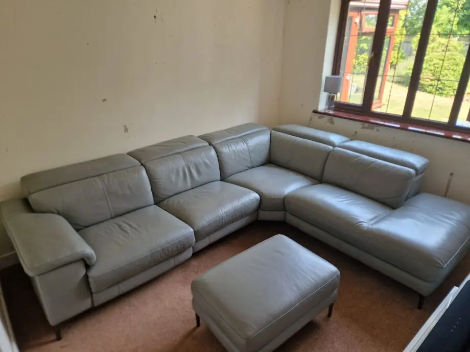 DFS Grey Leather Milano Corner Recliner Sofa & Footrest
