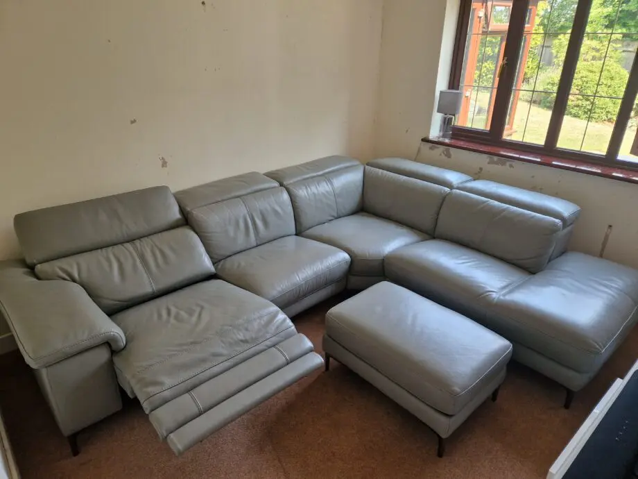 DFS Grey Leather Milano Corner Recliner Sofa & Footrest
