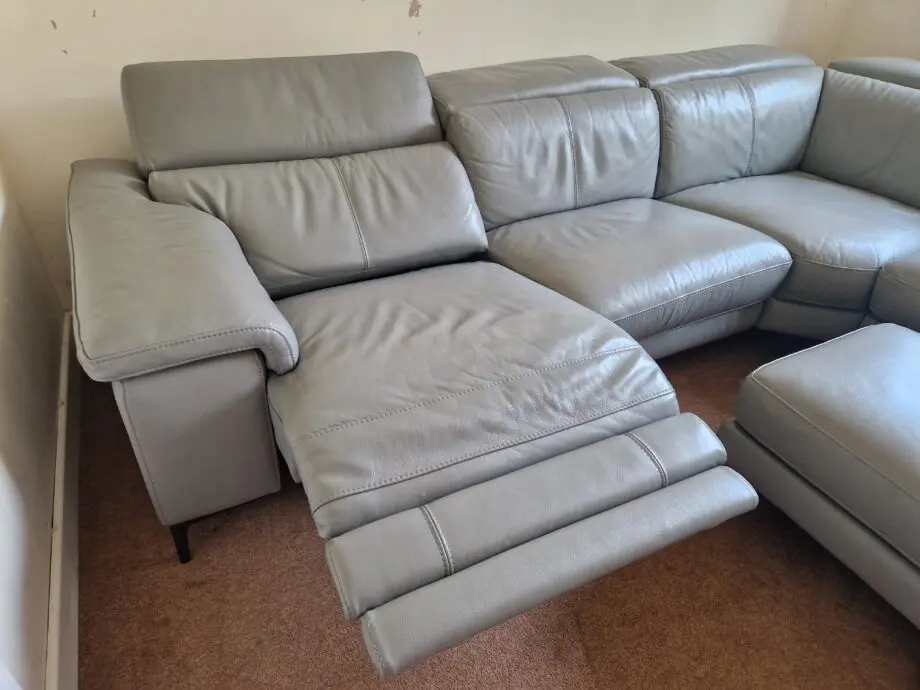 DFS Grey Leather Milano Corner Recliner Sofa & Footrest