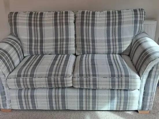 Pair of Grey 2 seater sofas, identical in Lawrence design from Aldiss in Fakenham