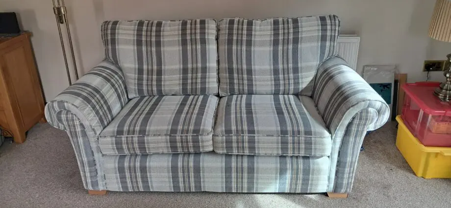 Pair of Grey 2 seater sofas, identical in Lawrence design from Aldiss in Fakenham