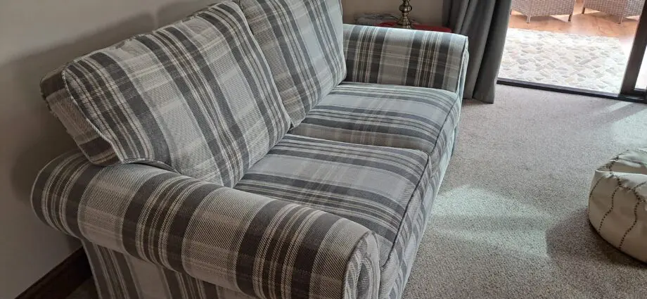 Pair of Grey 2 seater sofas, identical in Lawrence design from Aldiss in Fakenham