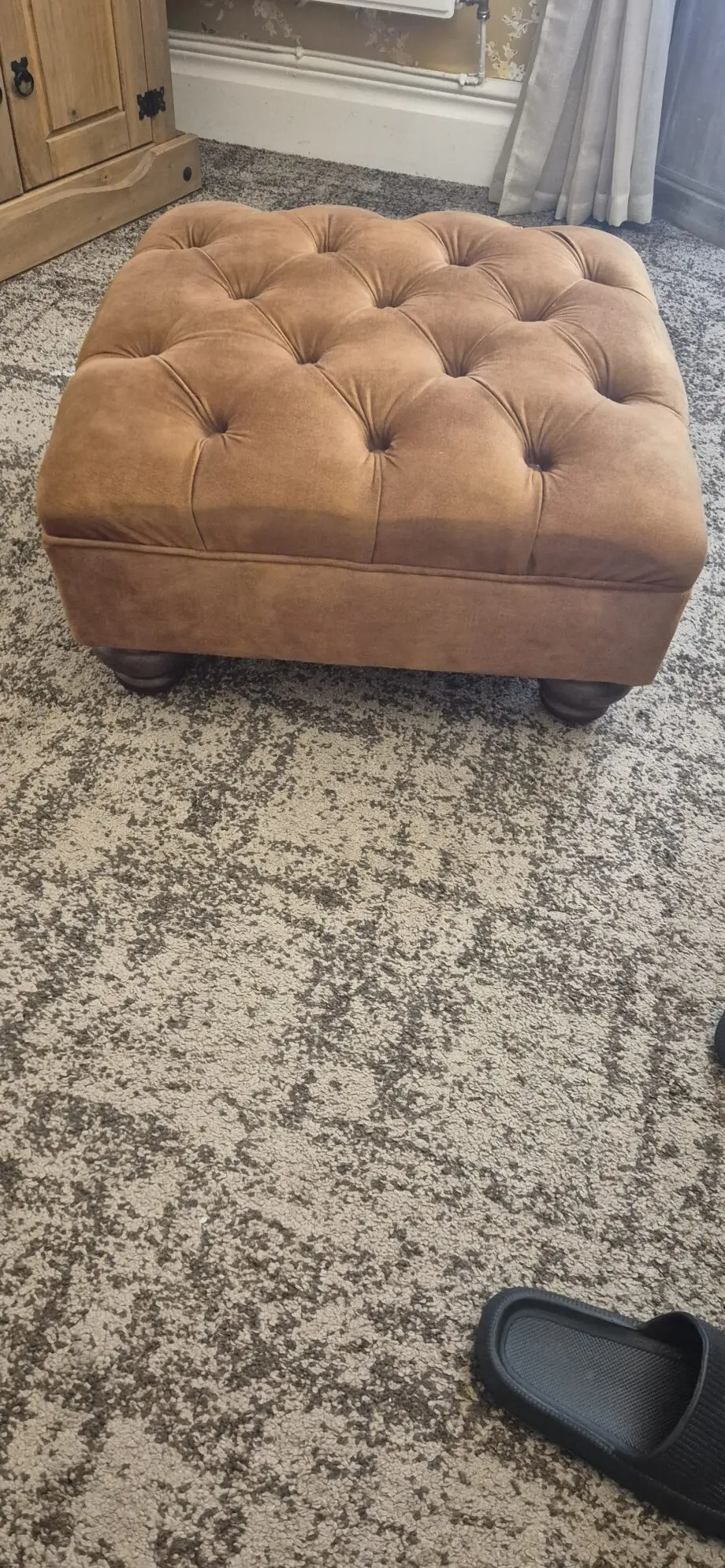 Winged chesterfield chair and footstool