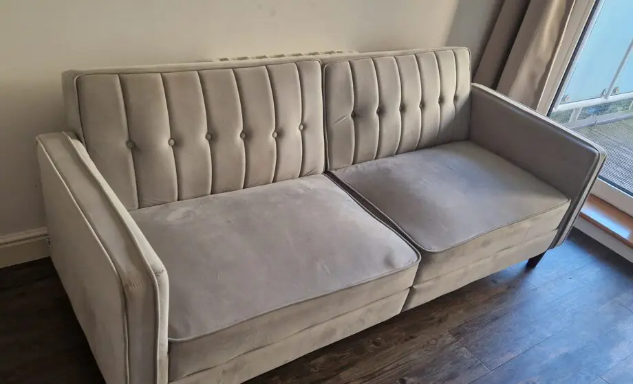 Light Grey Sofa Futon Velvet-Touch Tufted Couch Compact Loveseat Sleeper Sofa Bed