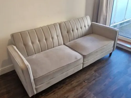 Light Grey Sofa Futon Velvet-Touch Tufted Couch Compact Loveseat Sleeper Sofa Bed