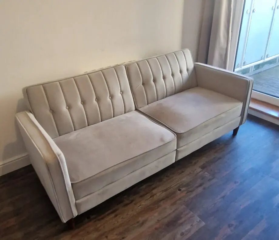 Light Grey Sofa Futon Velvet-Touch Tufted Couch Compact Loveseat Sleeper Sofa Bed