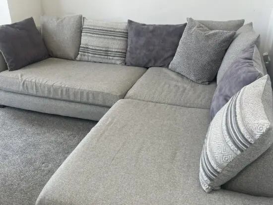 DFS Grey pillow back left hand facing open end corner sofa