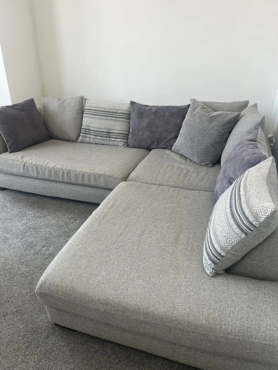 DFS Grey pillow back left hand facing open end corner sofa