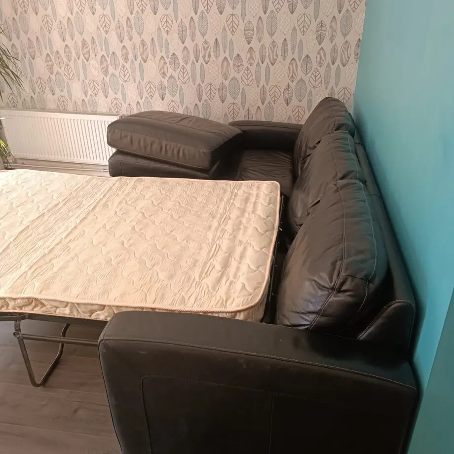 Furniture Village black, corner, leather sofa bed