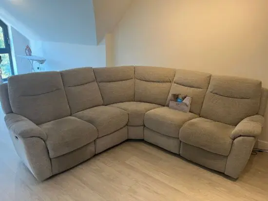Grey/Beige corner sofa from furniture village Snug corner sofa.