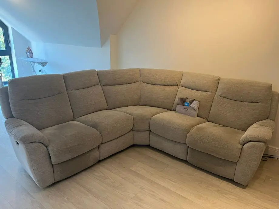 Grey/Beige corner sofa from furniture village Snug corner sofa.