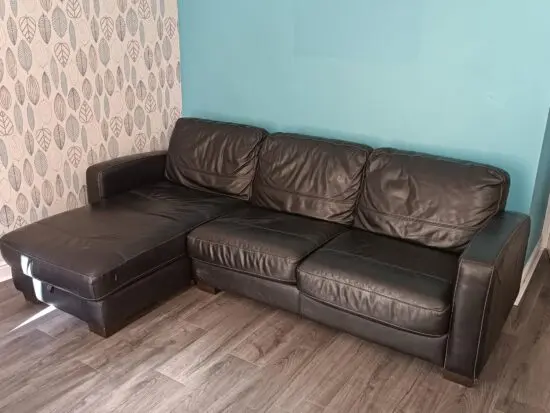 Furniture Village black, corner, leather sofa bed