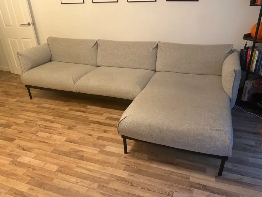 IKEA ÄPPLARYD 3-seat sofa with chaise longue, Lejde light grey