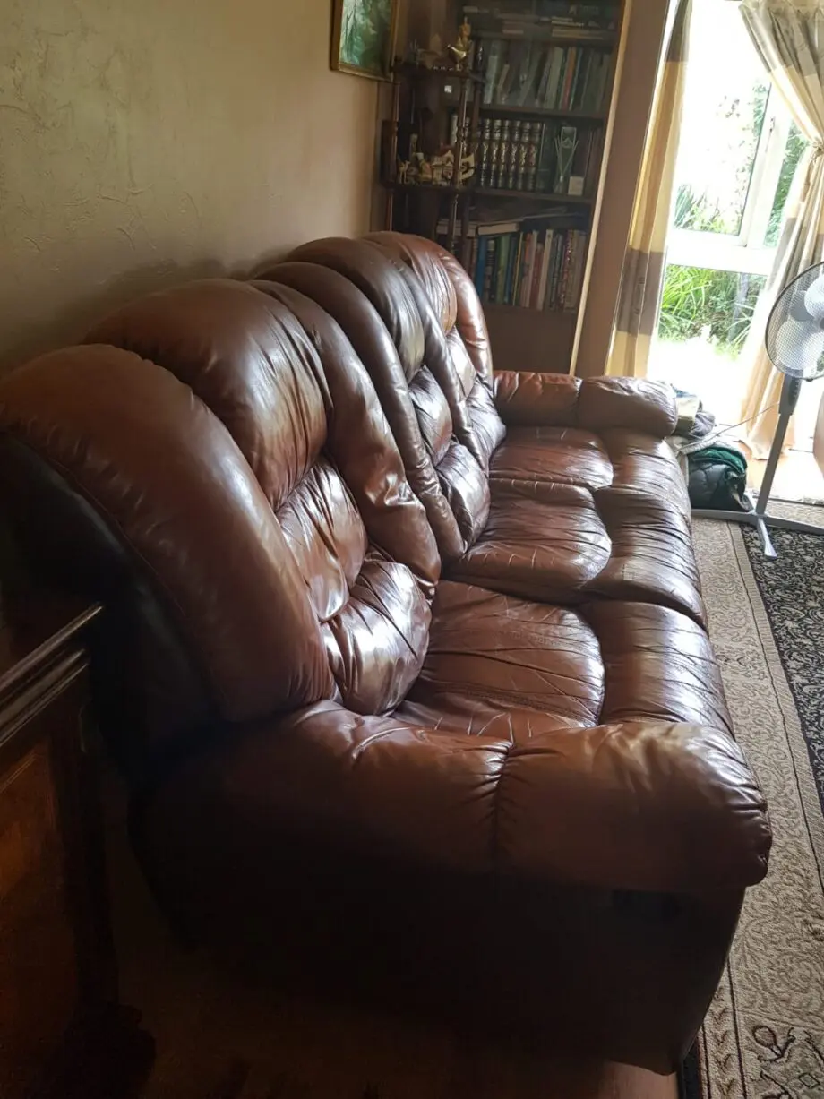 Brown leather sofa, DFS