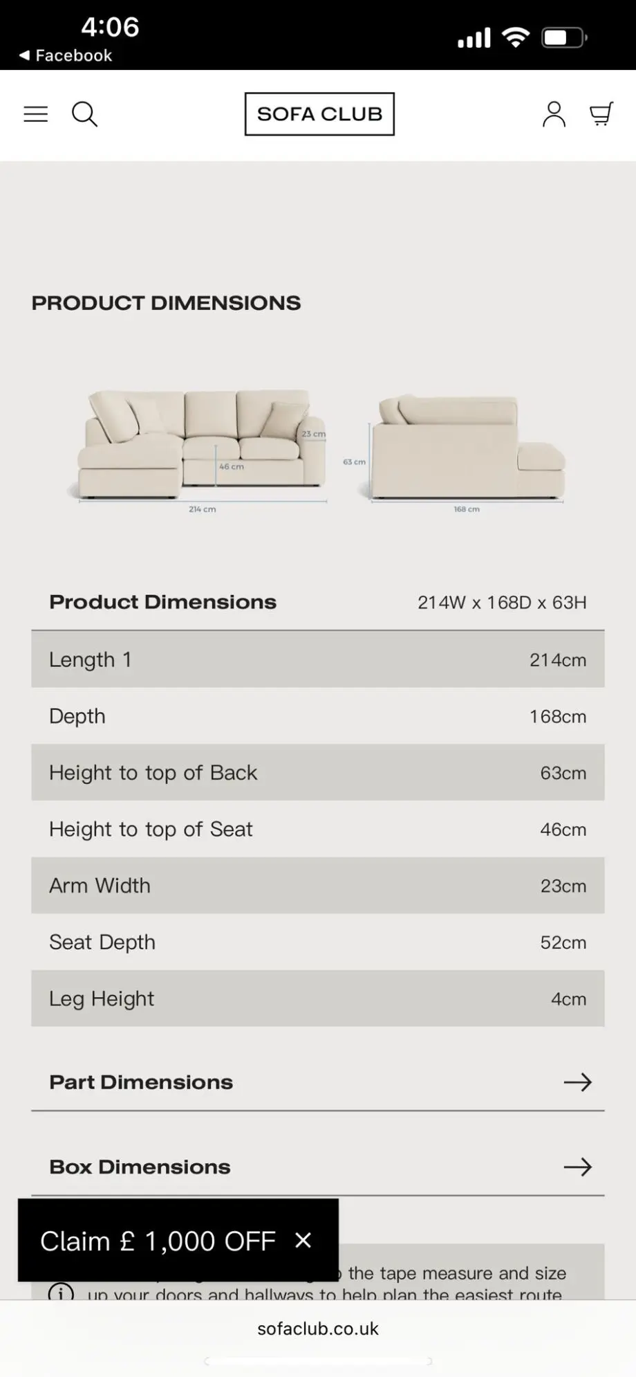 Left corner Oxford couch-soft beige. Footstool included.