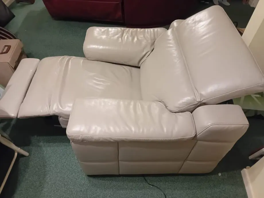 Laurence Leather Power Reclining Chair in Stone/Cloud Grey