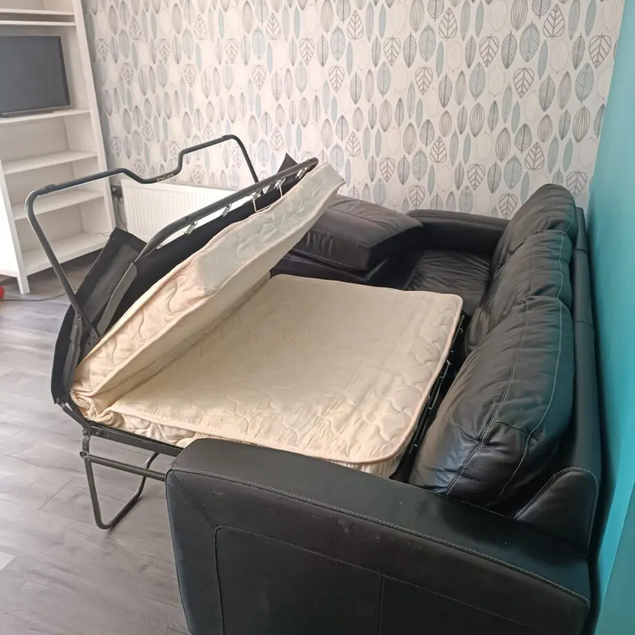 Furniture Village black, corner, leather sofa bed