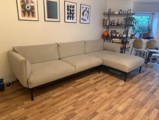 IKEA ÄPPLARYD 3-seat sofa with chaise longue, Lejde light grey
