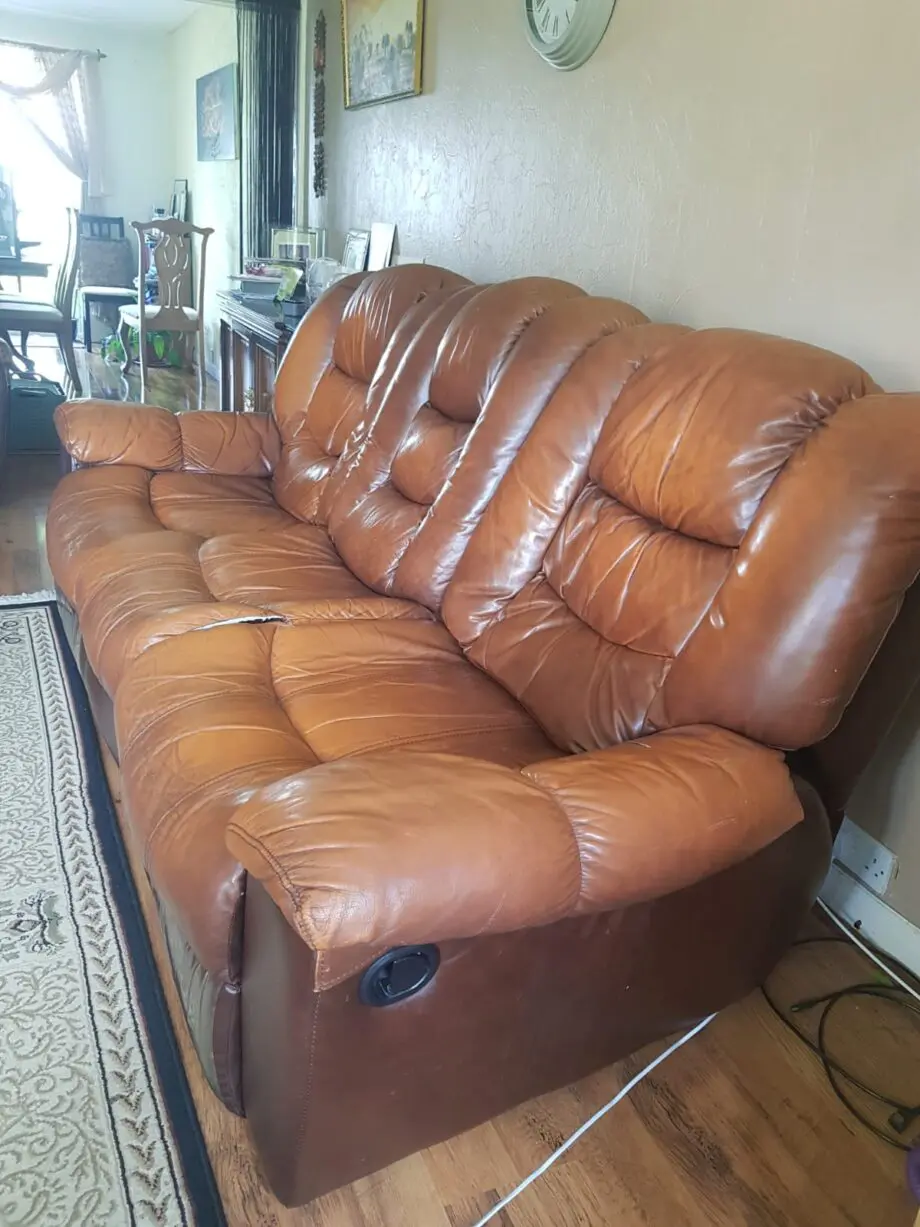 Brown leather sofa, DFS