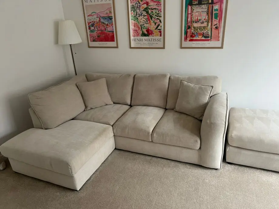 Left corner Oxford couch-soft beige. Footstool included.