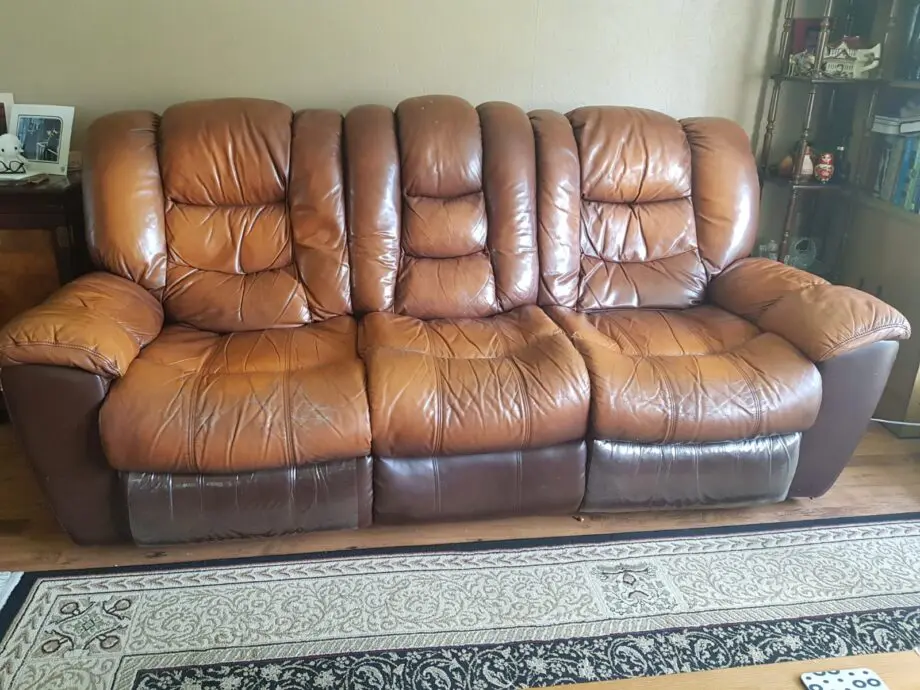 Brown leather sofa, DFS