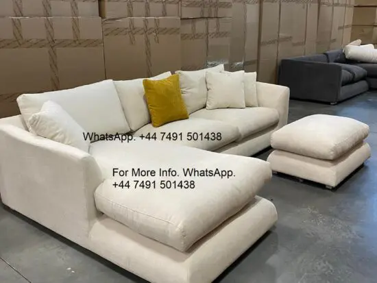 Corner High Back Sofa + Pouffe For Sale
